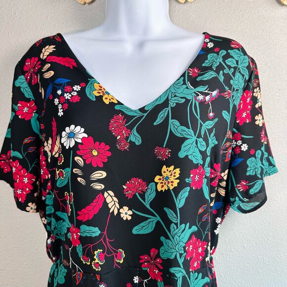 Sienna Sky Womens Size Large Black Floral Short Sleeves Lined Romper/Jumpsuit - Picture 2 of 11